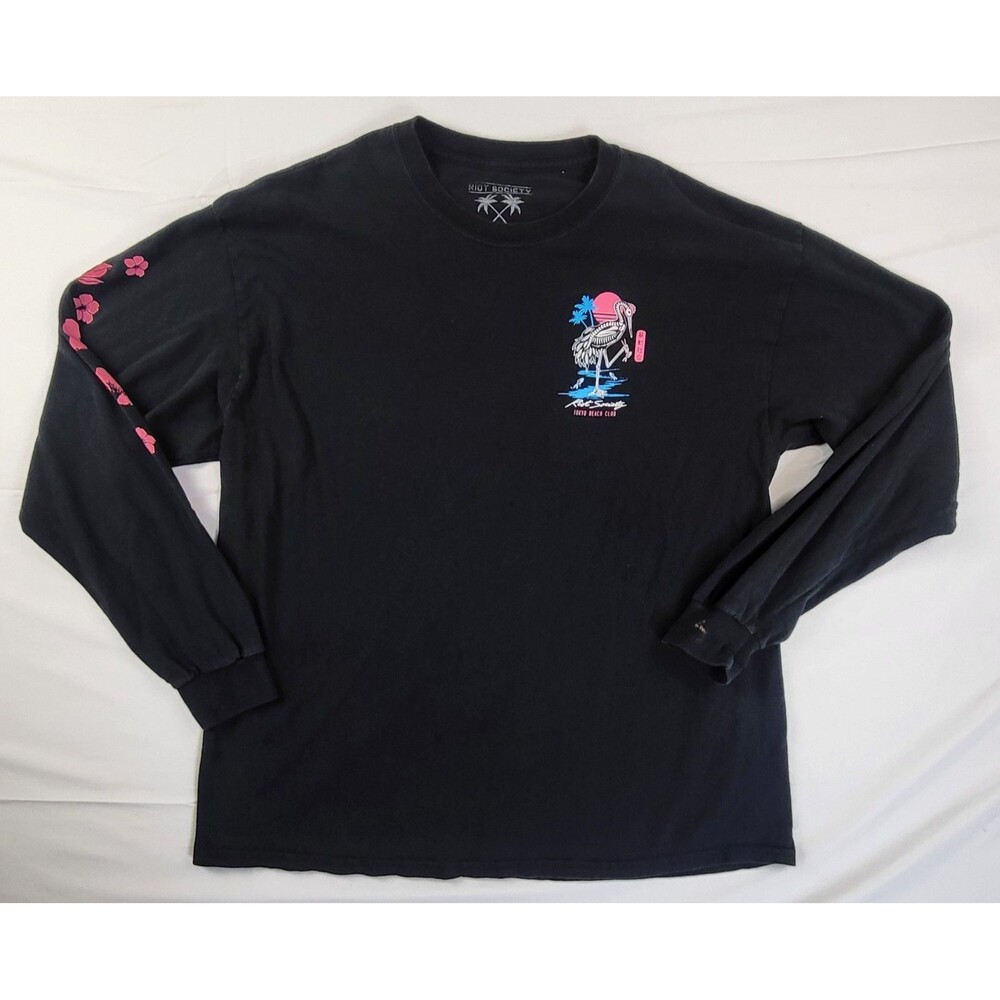 Riot Society Shirt Mens XL Flamingo Cherry Blossom Japan Long Sleeve Graphic